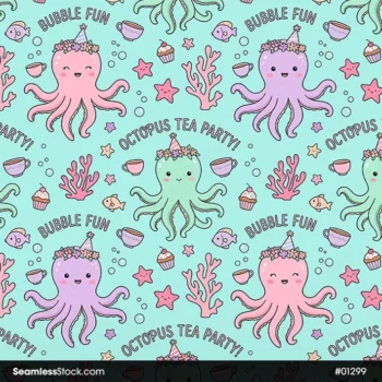 Party Octopuses Seamless Pattern