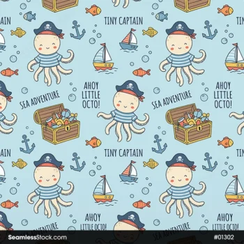 Pirate Octopuses Seamless Pattern