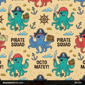 Pirate Octopuses Seamless Pattern
