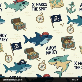Pirate Sharks Seamless Pattern