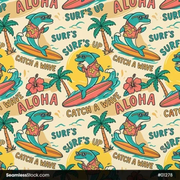 Playful Surf Dolphins Seamless Pattern