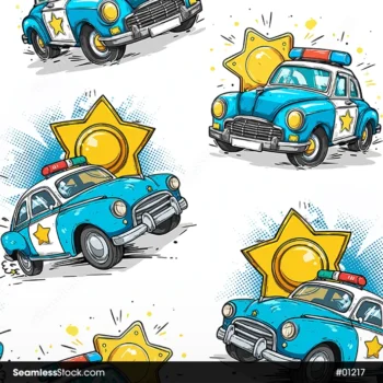 Police Cars Illustration Seamless Pattern