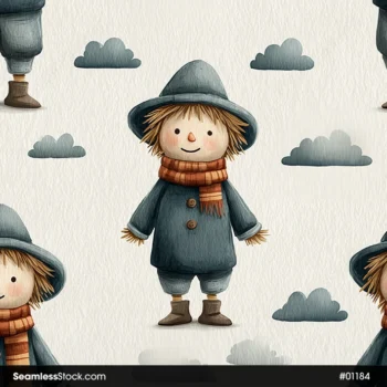 Scarecrows And Clouds Seamless Pattern
