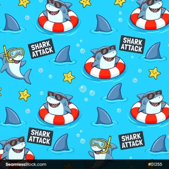 Sharks On Pool Party Seamless Pattern