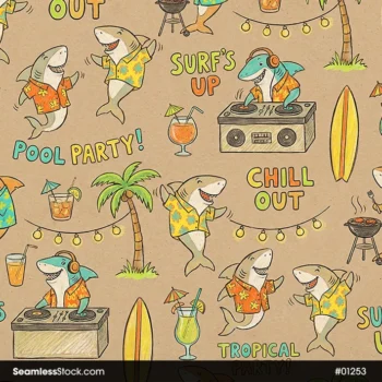Sharks Surf Party Seamless Pattern