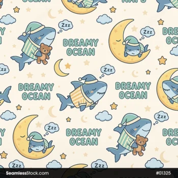 Sleeping Sharks Seamless Pattern