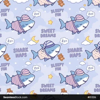 Sleeping Sharks Seamless Pattern