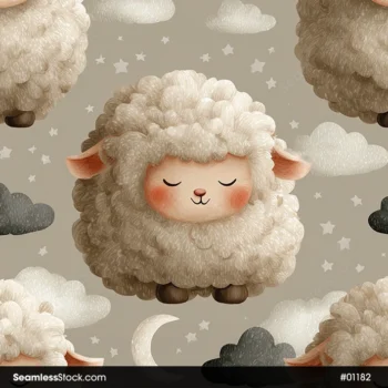Sleeping Sheeps And Clouds Seamless Pattern