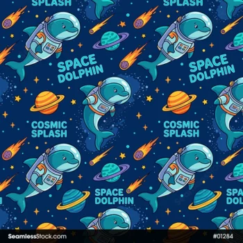 Space Dolphins Seamless Pattern
