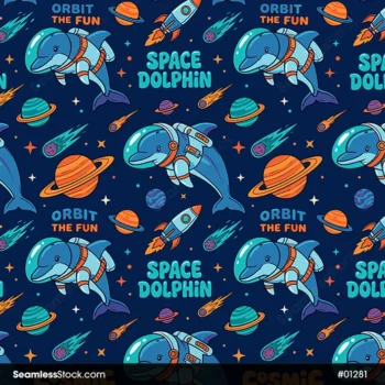 Space Dolphins Seamless Pattern