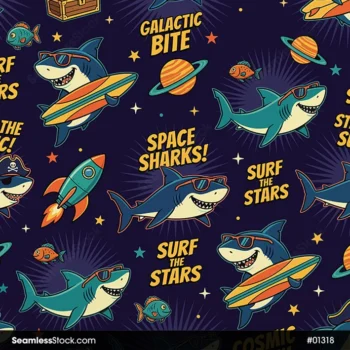 Space Sharks Seamless Pattern