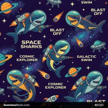 Space Sharks Seamless Pattern