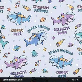 Space Sharks Seamless Pattern