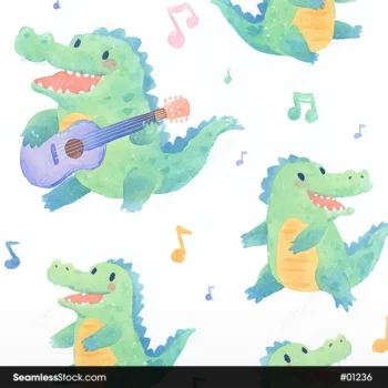 Watercolor Alligators Seamless Pattern