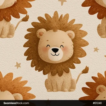 Watercolor Cute Lions Seamless Pattern