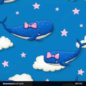 Whales Clouds and Stars Seamless Pattern