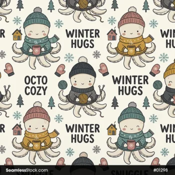 Winter Octopuses Seamless Pattern