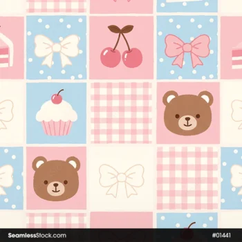 Bears And Cherries Plaid Seamless Pattern