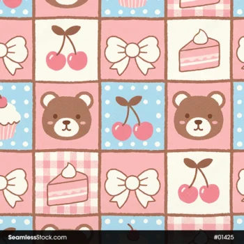 Bears And Cherries Plaid Seamless Pattern