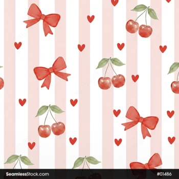 Cherries, Bow Ties And Stripes Seamless Pattern