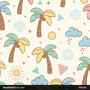 Coconut Trees And Clouds Seamless Pattern