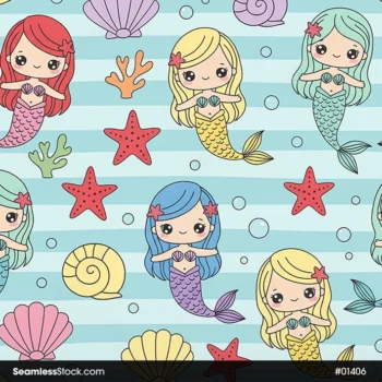 Cute Little Mermaids Seamless Pattern