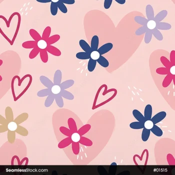 Doodle Flowers And Hearts Seamless Pattern