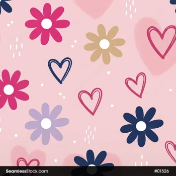 Doodle Flowers And Hearts Seamless Pattern For Girls