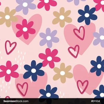 Doodle Flowers And Hearts Seamless Pattern For Girls