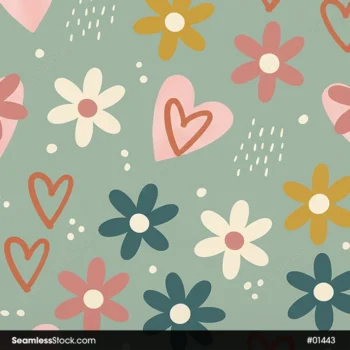 Doodle Flowers And Hearts Seamless Pattern