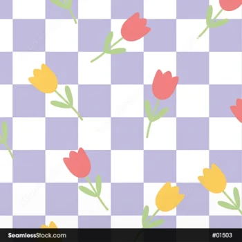 Doodle Flowers And Plaid Seamless Pattern