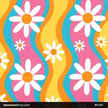 Doodle Flowers And Wavy Stripes Seamless Pattern