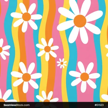 Doodle Flowers And Wavy Stripes Seamless Pattern For Girls