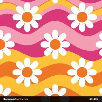 Doodle Flowers And Wavy Stripes Seamless Pattern