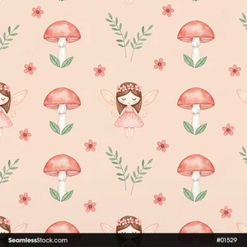 Fairies And Mushrooms Seamless Pattern For Girls