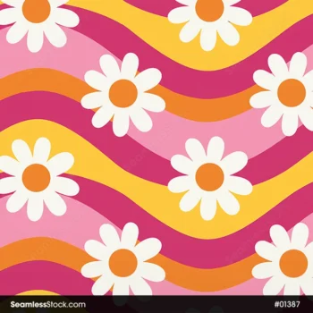 Flowers And Wavy Stripes Seamless Pattern