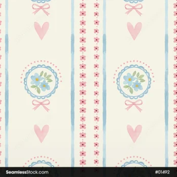Flowers, Hearts And Stripes Seamless Pattern