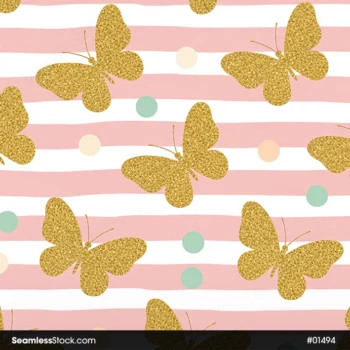 Glitter Butterflies And Stripes Seamless Pattern