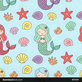 Mermaids And Seashells Seamless Pattern