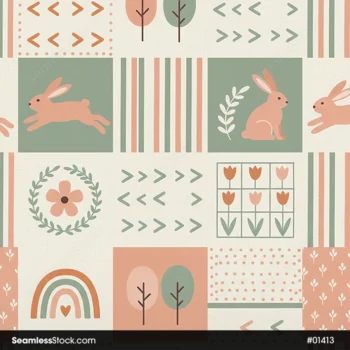 Nursery Rabbits And Plaid Seamless Pattern