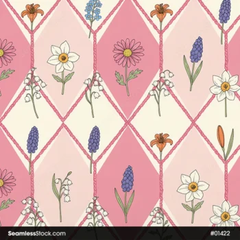 Pink Floral Lattice Seamless Pattern