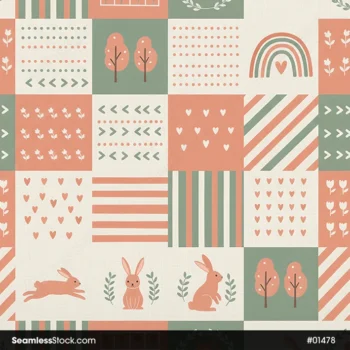 Rabbits And Patchwork Seamless Pattern
