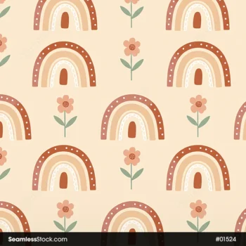 Rainbows And Flowers Seamless Pattern For Girls