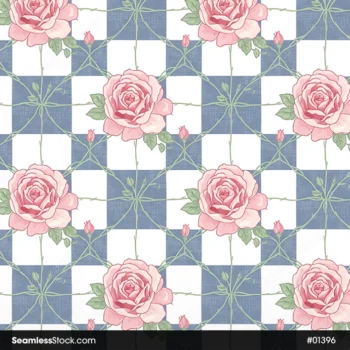 Roses And Plaid Background Seamless Pattern