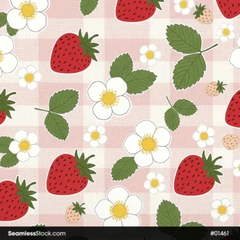 Strawberries On Plaid Background Seamless Pattern