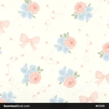 Watercolor Flowers And Bow Ties Seamless Pattern For Girls