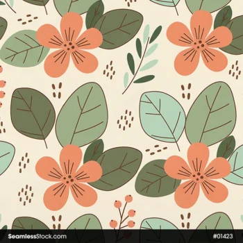 Doodle  Flowers And Leaves Seamless Pattern