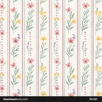 Watercolor Flowers And Stripes Seamless Pattern