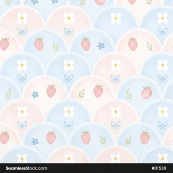 Watercolor Strawberries And Flowers Seamless Pattern For Girls