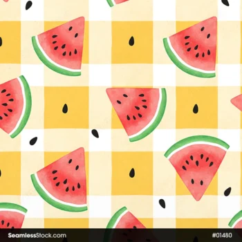 Watermelons On Plaid Background Seamless Pattern